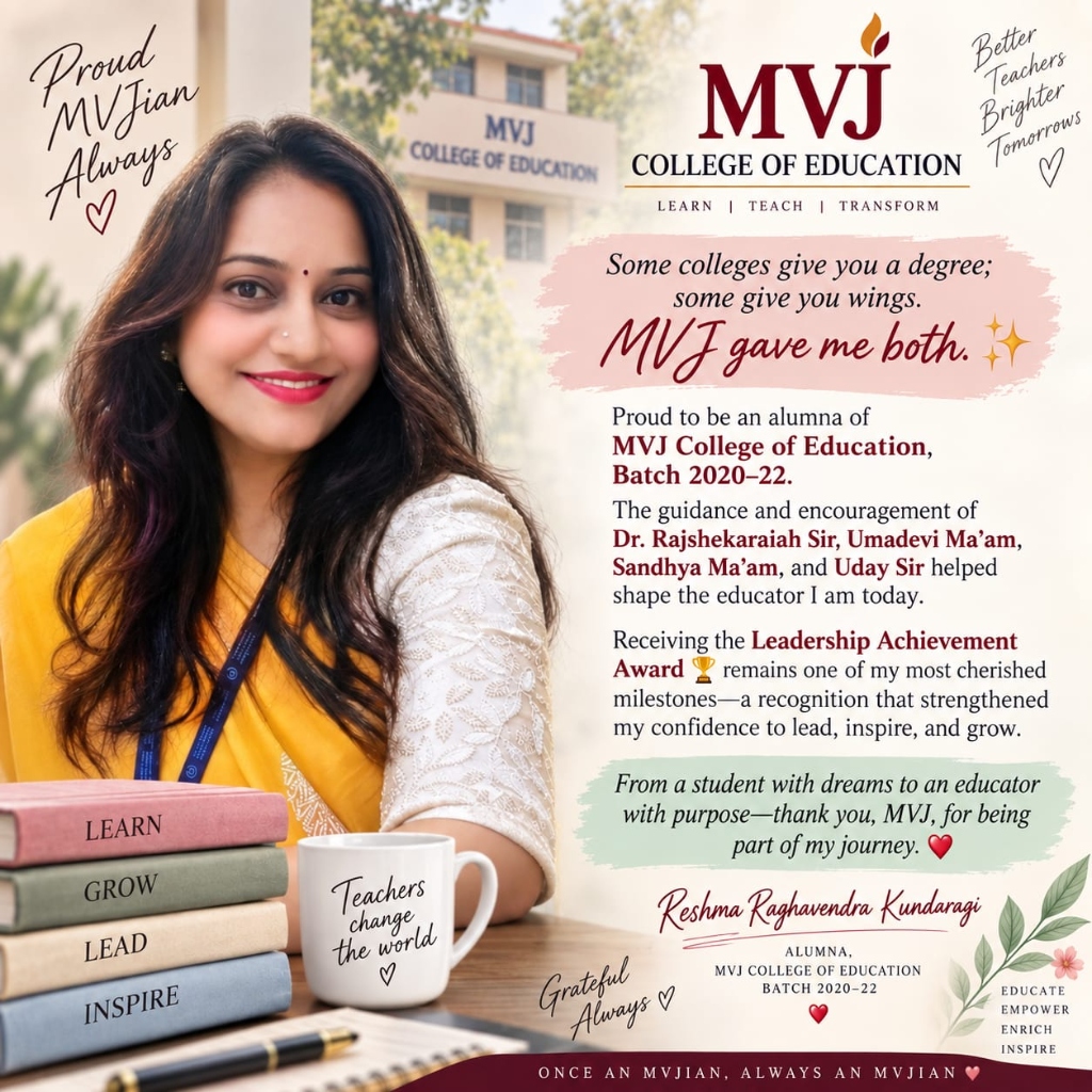 Student Leader Reshma Raghavendra Kundaragi - MVJ College of Education Batch 2020-22